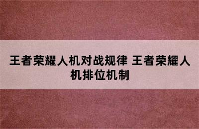 王者荣耀人机对战规律 王者荣耀人机排位机制